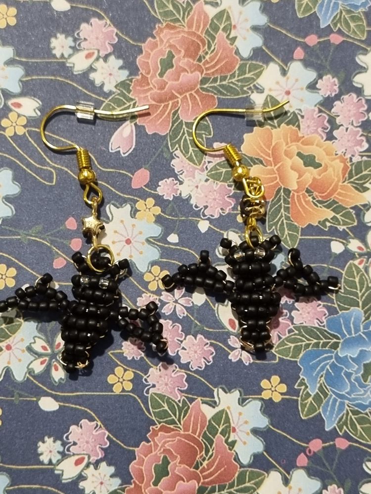 3D Beaded Bat Earrings